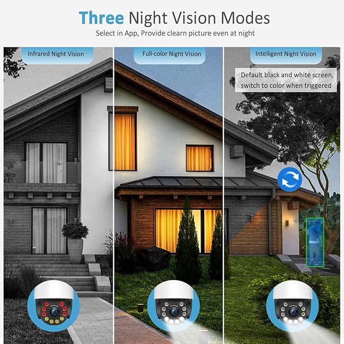 Security Camera Outdoor Wired with Night Vision Color, 360 WiFi Cameras for Home Security, Waterproof Video Surveillance Cameras, Motion Detection, Auto Tracking & Alarm, Fee Phone App and PC Software