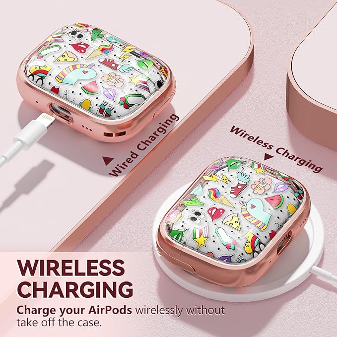 Inesore for AirPods Pro 3 Case 2025 with Lock, for Women Girly Floral Clear Case Compatible with Apple Airpods Pro 3rd Generation Cover, with Phone Stand,Keychain & Cleaner Kit-Unicorn Graffiti
