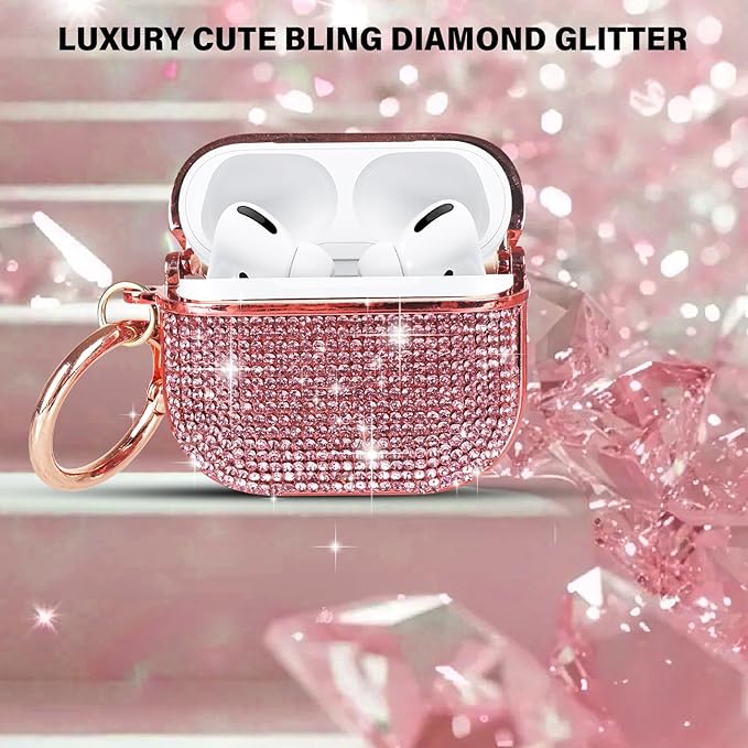 LUVI for AirPods 4 Diamond Case Rhinestone Bling Glitter Crystal Shiny Sparkle Cute for AirPods 4 Cover for Girls Women Wireless Charging Luxury Skin for Apple AirPods 4 Pink