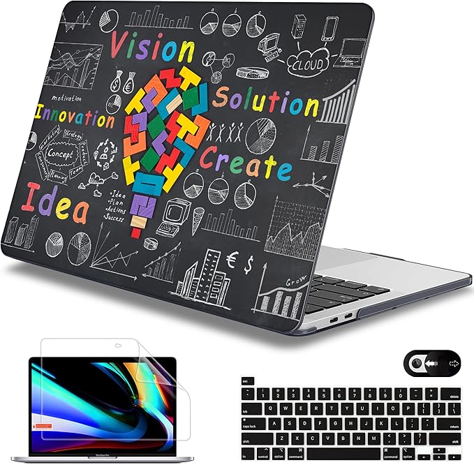 Mektron for MacBook Pro 13-inch Case 2022 2021 2020 A2338 M2 M1 A2289 A2251, Printed Plastic Hard Shell Cover for MacBook Pro 13.3-inch Touch Bar/Touch ID, Geometric Blackboard