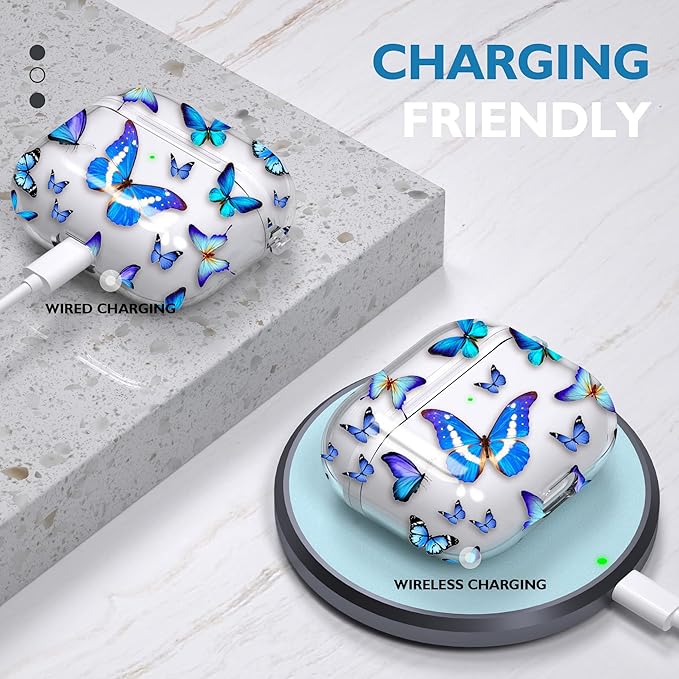 Maxjoy for AirPods 3 Case, Clear AirPod 3rd Generation Case for Women Men Cute Soft Protective AirPods 3 Cover with Keychain for AirPod 3rd Generation Charging Cover 2021, Butterly Blue