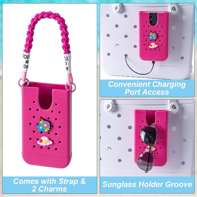 Phone Holder for Bogg Bags, Cell Phone Case Holder Compatible with All Bogg Bags, Phone Holder Accessories for Beach Tote Bags (Hot Pink)