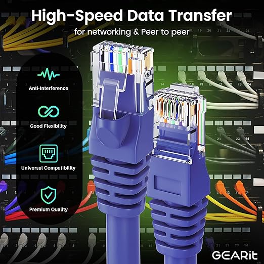 GEARit Cat 6 Ethernet Cable (20-Pack 1 Foot) Cat6 Network Patch, 10Gbps, RJ45, Snagless Cord, Gold-Plated Connectors, Internet for PC, TV, Tablet, Router, Printer, Servers, IT Data Center - Purple