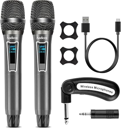 Wireless Karaoke Microphone, No Delay Handheld Microphone System with Rechargeable Receiver, Suitable for Singing, Teaching, Church, Weddings, and DJ Events (Black, 2 Microphone)