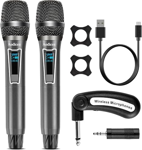 Wireless Karaoke Microphone, No Delay Handheld Microphone System with Rechargeable Receiver, Suitable for Singing, Teaching, Church, Weddings, and DJ Events (Black, 2 Microphone)