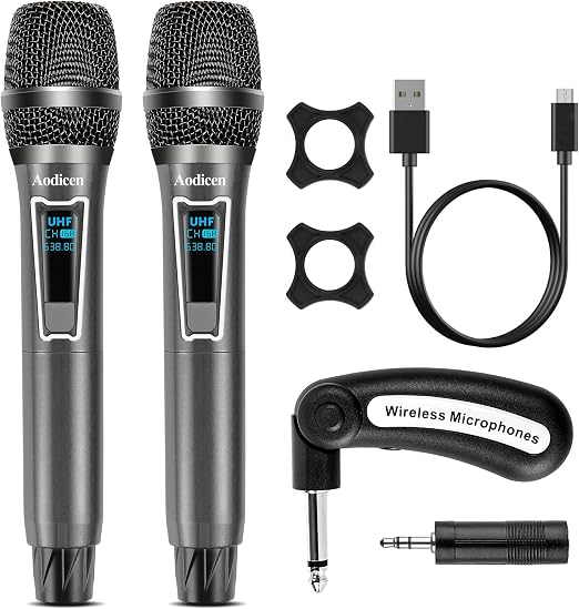 Wireless Karaoke Microphone, No Delay Handheld Microphone System with Rechargeable Receiver, Suitable for Singing, Teaching, Church, Weddings, and DJ Events (Black, 2 Microphone)