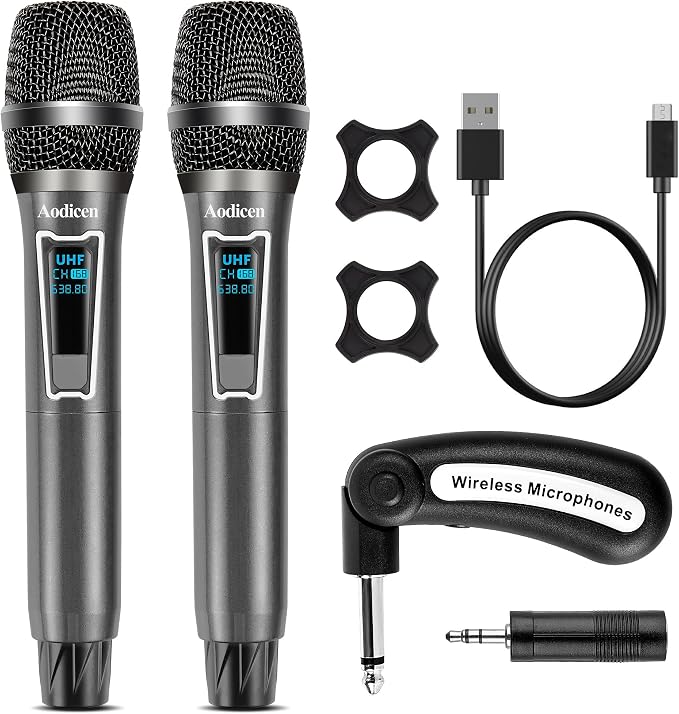 Wireless Karaoke Microphone, No Delay Handheld Microphone System with Rechargeable Receiver, Suitable for Singing, Teaching, Church, Weddings, and DJ Events (Black, 2 Microphone)