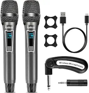 Wireless Karaoke Microphone, No Delay Handheld Microphone System with Rechargeable Receiver, Suitable for Singing, Teaching, Church, Weddings, and DJ Events (Black, 2 Microphone)