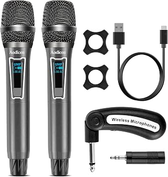 Wireless Karaoke Microphone, No Delay Handheld Microphone System with Rechargeable Receiver, Suitable for Singing, Teaching, Church, Weddings, and DJ Events (Black, 2 Microphone)