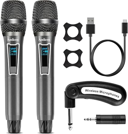 Wireless Karaoke Microphone, No Delay Handheld Microphone System with Rechargeable Receiver, Suitable for Singing, Teaching, Church, Weddings, and DJ Events (Black, 2 Microphone)