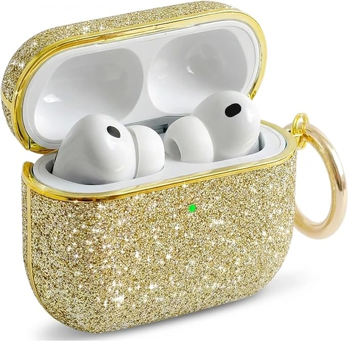 for Cute Glitter AirPods 4 Case for Women| Bling Hard Airpod iPods 4 Cases | with Keychain | Sparkly Rhinestone Air Pods 4 Generation Case for Women Girl- Model A3058/A3059(Gold)