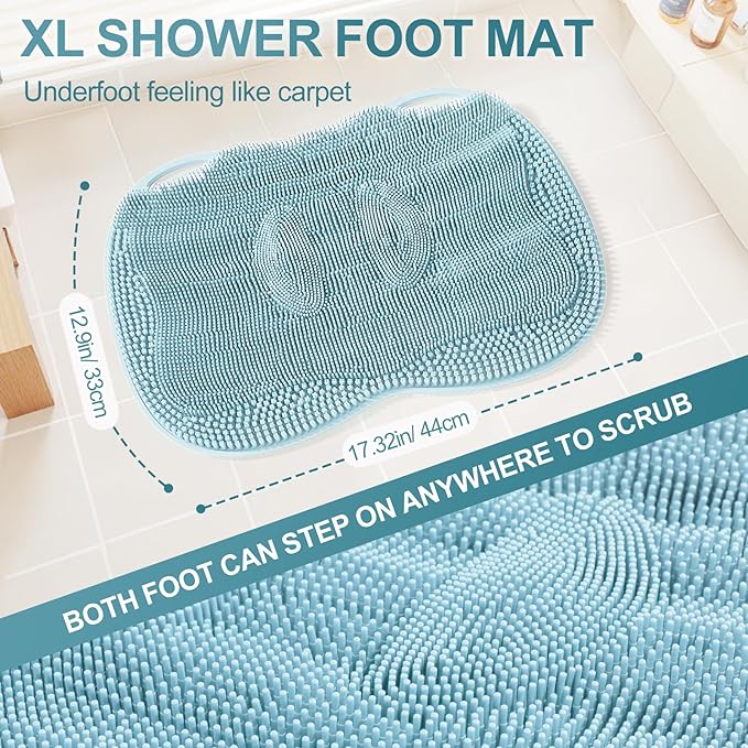 Foot Scrubber Mat Large Feet Scrubber + Pumice Stone 2 Pack for Shower Floor Bathtub - Dead Skin Callus Remover, Foot Spa Toes Between Brush Exfoliating Cleaner Pad in Shower Non-slip Messager, Blue