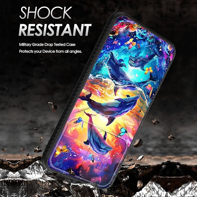 for Galaxy A17 5G Case Built in Slide Camera Lens Cover,Heavy Duty Shockproof Protection Dual Layer Case for Samsung Galaxy A17 5G 6.7" 2025,Dolphins and Butterflies