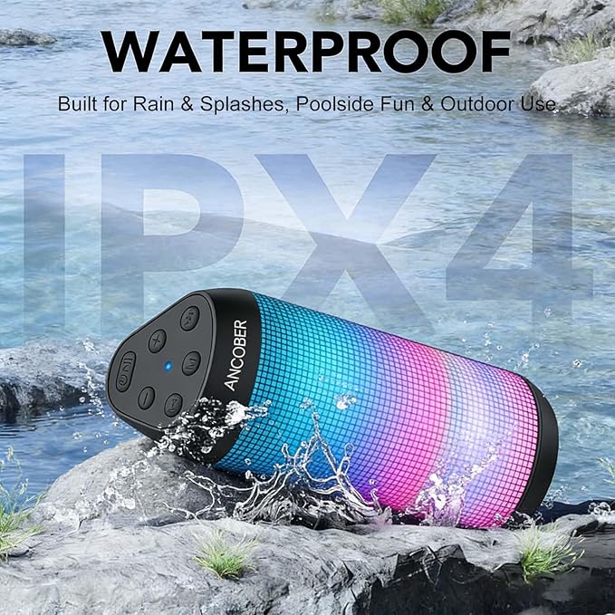 Portable Bluetooth Speaker, 2026 Wireless Speaker with 20W HD Loud Stereo Sound, 36H Playtime, Cool LED Lights, IPX4 Waterproof, TWS Pairing, BT5.3, Buit-in Mic, for Outdoor, Home, Party, Gift