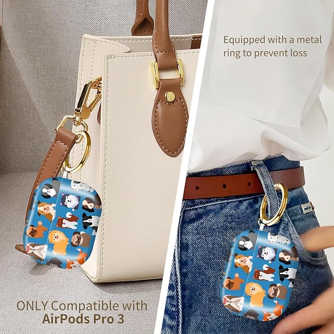 AirPod Pro 3 (2025) Case Cover for Women, Cute Shockproof TPU Protective Case with Gold Round Buckle, Anti-Drop Design Cute Blue Dog