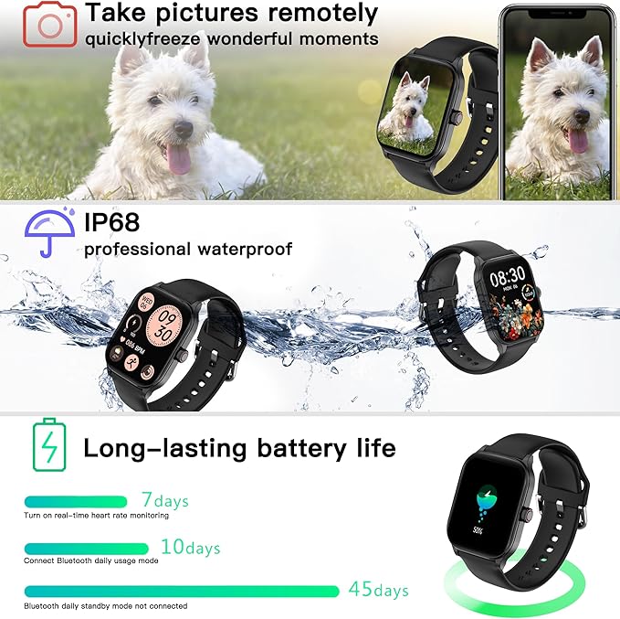 Smart Watch (Answer/Make Call), 1.85" Smartwatch for Android Phones and iPhone with Heart Rate,Sleep Monitor,Pedometer, 100+Sports Fitness Watch, IP68 Waterproof Fitness Tracker for Men Women