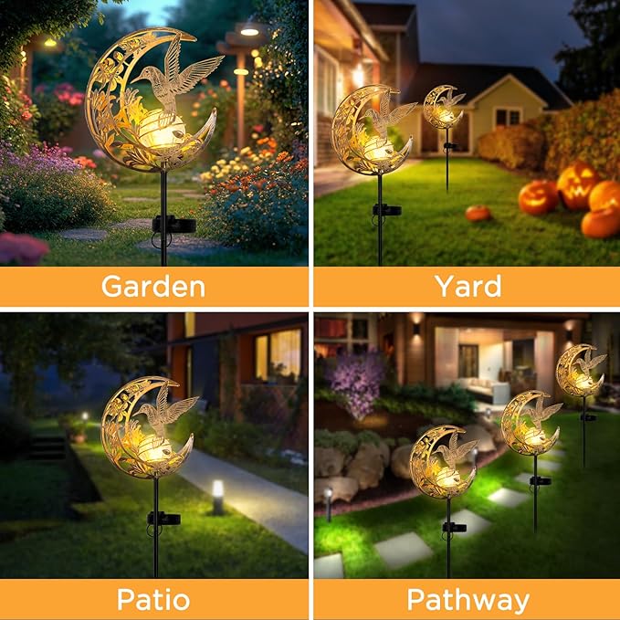 JOBOSI Solar Moon Hummingbird Decorative Light Gift Portable Decorative Ground Stake Light Mother's Day Gift, Gifts for Women Mom Grandmothers, Garden Lawn Decor Christmas & New Year Gift