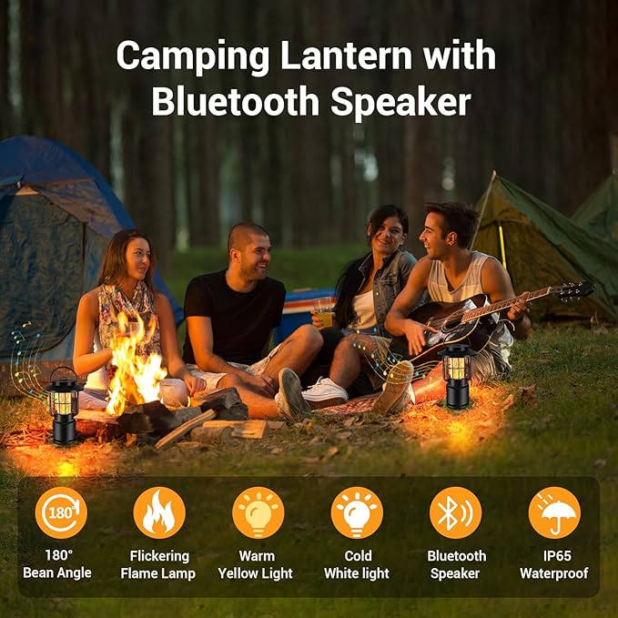 Outdoor Bluetooth Speaker, IP65 Waterproof Wireless Speaker with 3 Lights Modes, Outdoor Camping Portable Speaker Gift for Men Emergency, Hiking, Party (2 Pack)