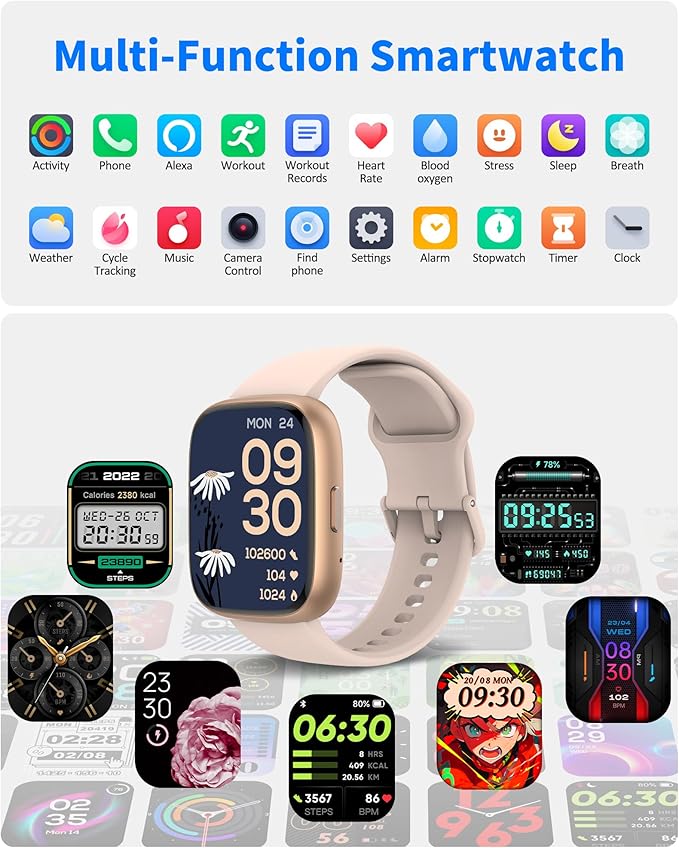Smart Watch Men Women with Voice Assistant, 1.83" HD Fitness Tracker, Bluetooth 5.3 Call, Heart Rate SpO2 Sleep Monitor, IP68 Waterproof, 100+ Sports Modes, Pedometer for iOS Android