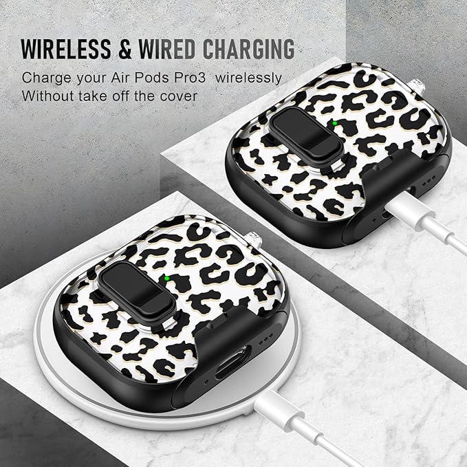 Compatible Airpods Pro 3 Case (2025) with Phone Stand & Cleaner Kit,Cute Soft Silicone Lock Clip Apple AirPods Pro 3rd Generation Case, Airpod Pro 3 Cover with Keychain for Women/Girls,Leopard Print