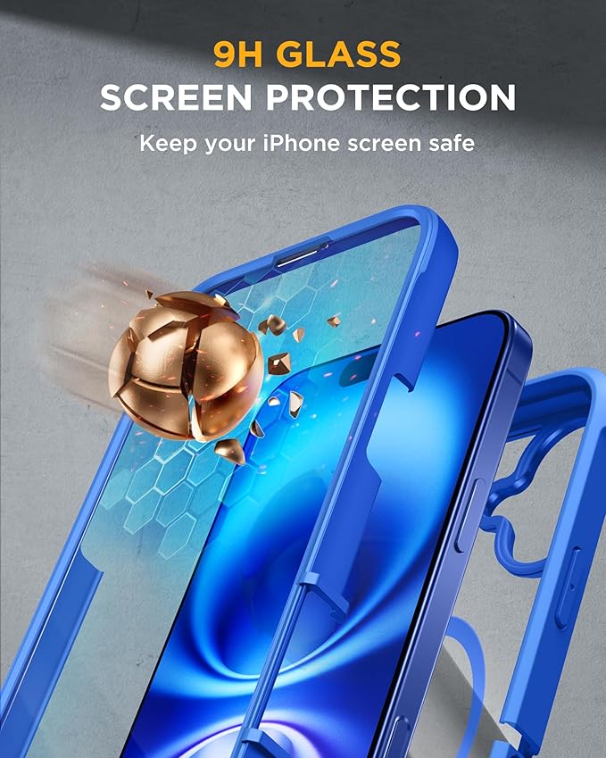 Miracase Magnetic for iPhone 16 Plus Case Full-Body Phone with Built-in Glass Screen Protector, [Compatible with MagSafe] Military Drop Proof 16 Plus Cover Bumper 6.7 inch, Blue