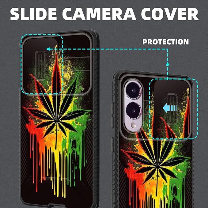 for Galaxy S25 Edge Case Built in Slide Camera Lens Cover,Heavy Duty Shockproof Protection Dual Layer Case for Samsung Galaxy S25 Edge 2025,Marijuana Leaf Weed
