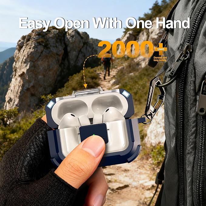 RFUNGUANGO for AirPods Pro 3 Case, Compatible with AirPods Pro 3 Generation Case (2025), Compatible with MagSafe, Magnetic Automatic Lock with Cleaner Kit and Keychain, Front LED Visible, Blue