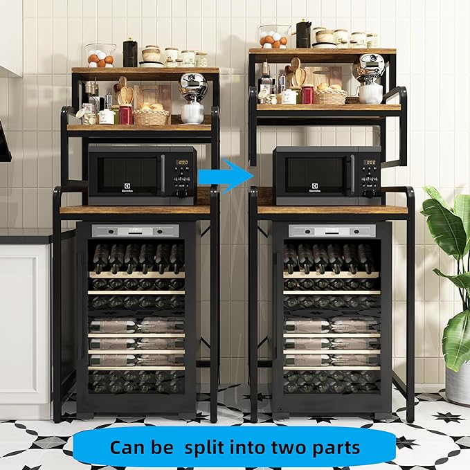 4- Tier Mini Fridge Stand Shelf with Power Outlet, Double-Purpose Rack, Mini Fridge & Microwave Oven Stand Table, Bar Cabinet, Free Standing Shelf for Office, Kitchen, Home.