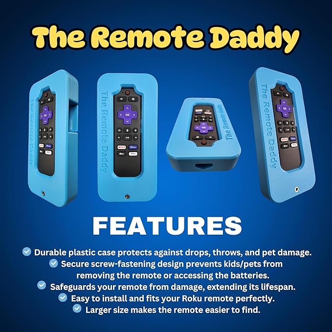 Stops Dog Chewing | Kid-Proof | Locks Battery Compartment | Shock-Absorbing Remote Cover | Prevents Remote Loss | Protective Case for Roku Voice Remote
