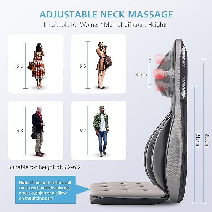 COMFIER Massager Chair with Heat, Shiatsu Neck Back Massager Portable with Compress & Rolling,Massage Chair Pad for Full Back,Christmas Gifts for Dad Mom Women Men