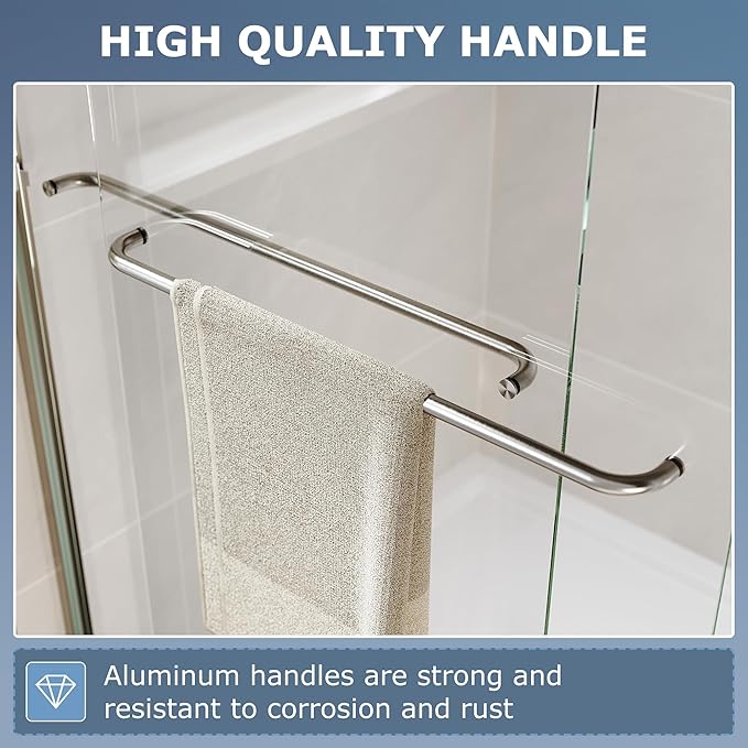 SUNNY SHOWER Double Sliding Glass Door 60" W x 72" H Shower Door 1/4" Tempered Glass Sliding Door Semi-Frameless Shower Glass Enclosure Bypass Walk in Shower Cabin, Brushed Nickel