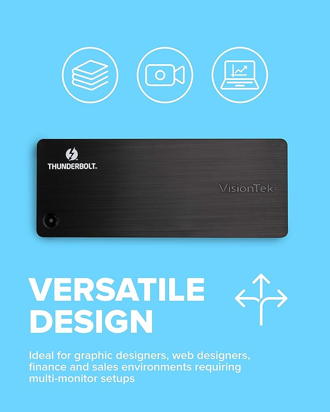 VisionTek VT4800 Thunderbolt 3/ USB-C Docking Station - 60W of Power, 2X DisplayPort, 4X USB-A, 1x USB-C, Audio, Ethernet for Windows/MacOS
