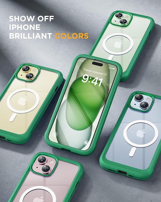 Miracase Magnetic for iPhone 15 Plus Case 6.7'' [Compatible with Magsafe] Full-Body Military Drop Proof 15 Plus Phone Case Cover with Built-in 9H Tempered Glass Screen Protector,Magnetic Green | Magnetic, 6.7'', Full-Body, Military Drop Proof, 15 Plus ...