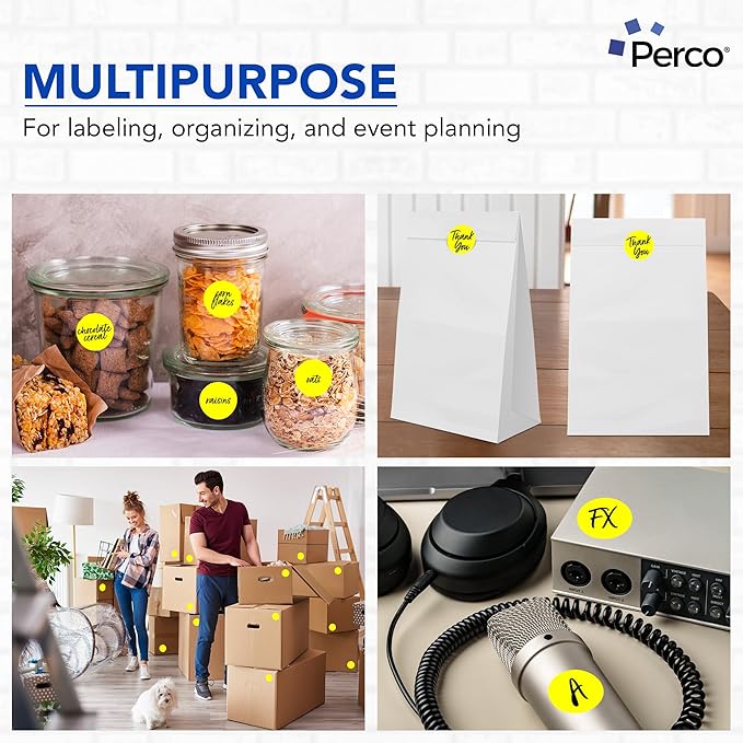 Perco Fluorescent Yellow 2-Inch Perforated Circle Dot Sticker Labels — 250 Round Stickers Per Roll — with Permanent Adhesive for Organizing, Color Coding, Bin Labeling, Packaging Alerts — Made in USA