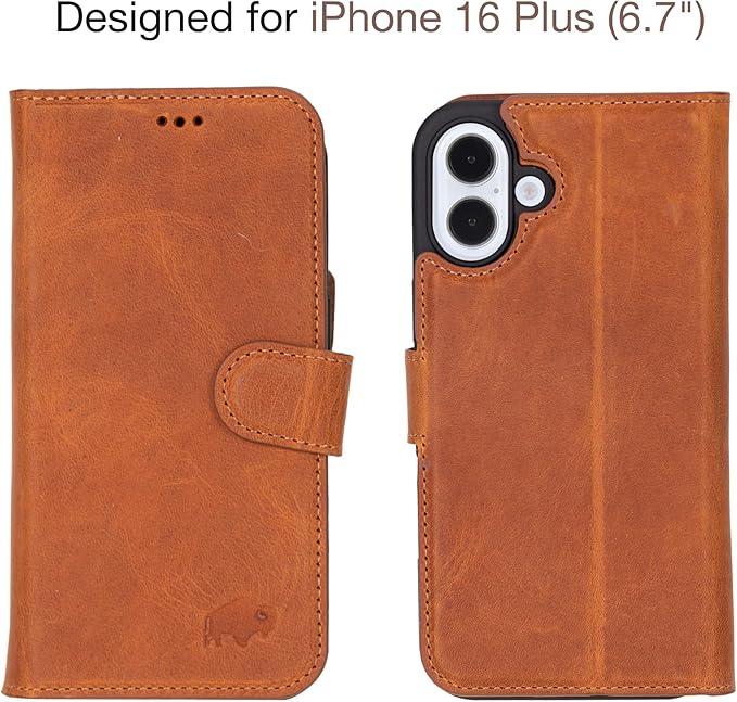 BLACKBROOK Leather Wallet Case for iPhone 16 Plus, Carter Premium Leather Magnetic 2-in-1 Wallet Set, Ready for MagSafe, RFID Protection, 4 Card Slots & ID Pocket, Compatible with iPhone 16 Plus