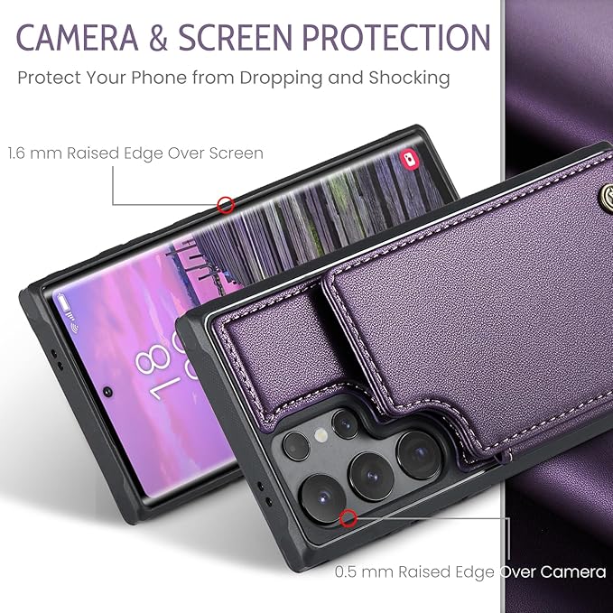 Bemal for Samsung Galaxy S25 Ultra Wallet Case with Card Holder, RFID Blocking, Shockproof Leather Kickstand for Men and Women, Durable Protective Phone Cover for 6.9", Purple