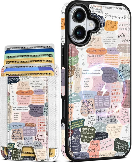 Shorogyt for iPhone 17 Wallet Case - Fits 5 Cards, Compatible with Magsafe Detachable Magnetic Credit Card Holder Leather Cardholder Cute Phone Cover Women Girls for Apple 17, Collage