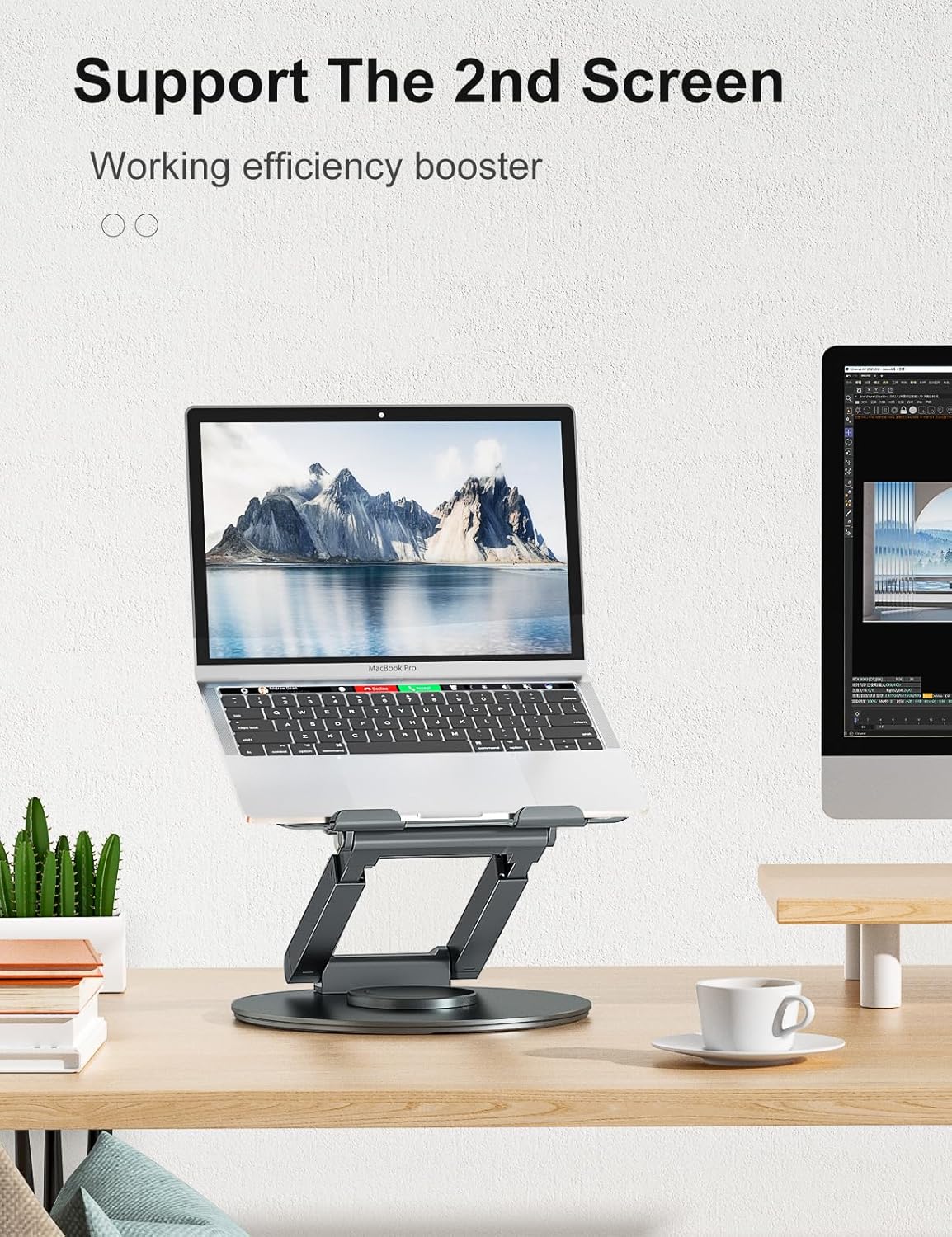 Telescopic Laptop Stand with 360° Swivel Base – Sit-to-Stand, Height Adjustable, Compatible with MacBook & All 10–17" Laptops | Techloop Living