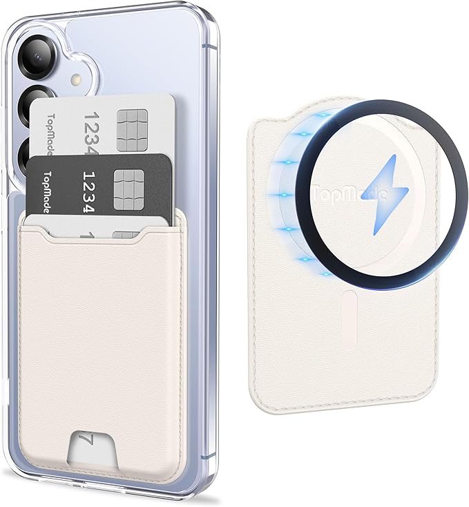 TopMade for MagSafe Wallet, Magnetic Wallet for Samsung Galaxy S25/S24 Series and Galaxy Z Fold 7 with Magnetic Case and iPhone 16/15/14/13/12 Series, Fits 4 Cards, Milky White