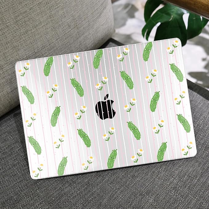MEEgoodo for MacBook Air 13.3 inch Case 2021 2020 2019 2018 A2337 M1 A2179 A1932, Laptop Shell for MacBook Air M1 with Keyboard Webcam Cover&Trackpad Film&Type C Adapter,Cute Cucumbers & Smiling Faces