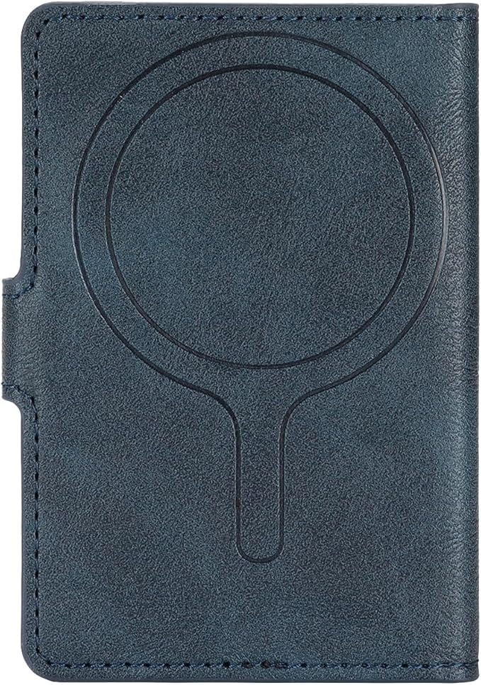 Ultra-Thin Magnetic Wallet Card Holder for iPhone and All MagSafe Protective Cases，Premium PU leather, powerful magnetic closure, stand function, 6 card slots (Blue)