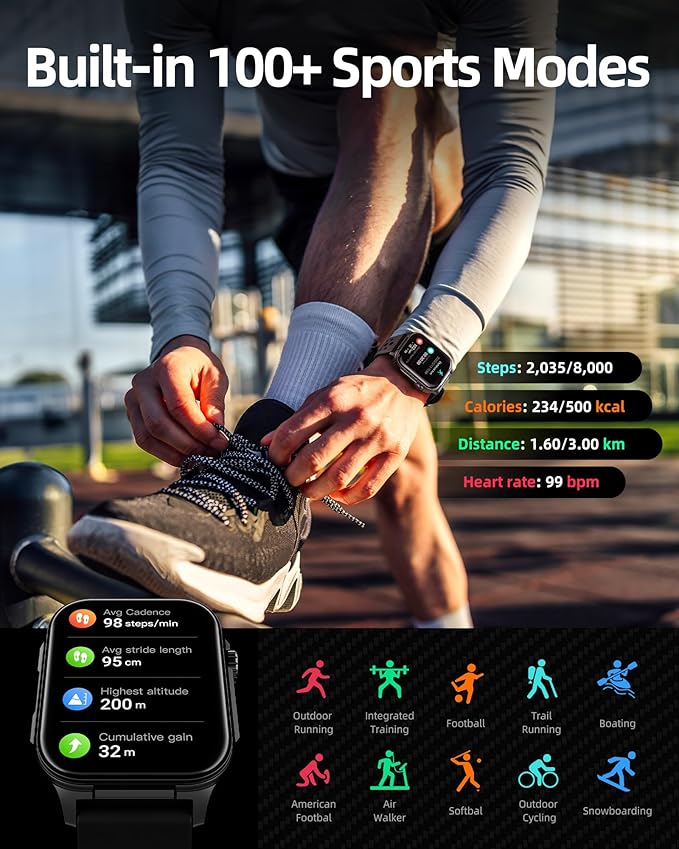 Parsonver Smart Watch for Men Women GPS, 10-Day Battery Fitness Tracker with Bluetooth Calling, 100+ Sports Modes, Heart Rate, Sleep Monitor, Step Counter, Activity Tracker for Android & iPhone, Black