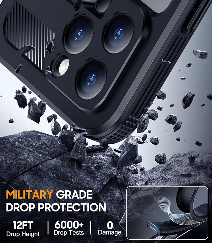 Red2Fire Magnetic for iPhone 16 Pro Case Waterproof, [Built-in Screen Protector][Compatible with MagSafe] [Full Body Shockproof] [Dustproof] Heavy Duty Rugged Phone Cover 6.3" Black