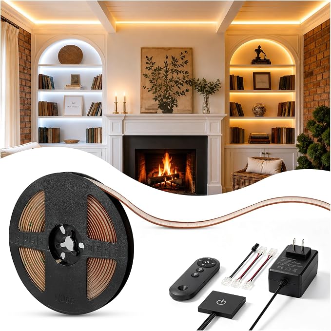 V4light COB LED Strip, 16.4ft 24V Dimmable Remote Under Cabinet Lights