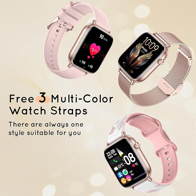 Smart Watch for Women (Answer/Make Calls) 1.83" HD Fitness Step Tracker Smartwatch Compatible Android iPhone Phones with Heart Rate/Sleep Monitor, 120+ Sports IP68 Waterproof, Rose Gold/3 Bands