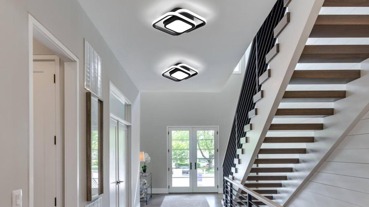 CANEOE Small Ceiling Light 36W Square Modern LED Ceiling Lamp Cool White 6000K Hallway Lighting Fixtures for Bedroom Kitchen Study Hallway Small Asile Lamp Corridor Lights (Black)
