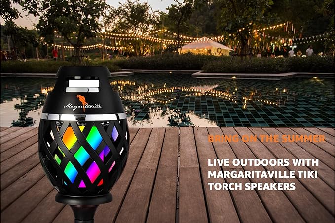 Margaritaville Tiki Torch - Waterproof Bluetooth Speaker, Portable Party Speaker with Multicolor LED Lights, Perfect for Travel, Parties, Yards, and Pools