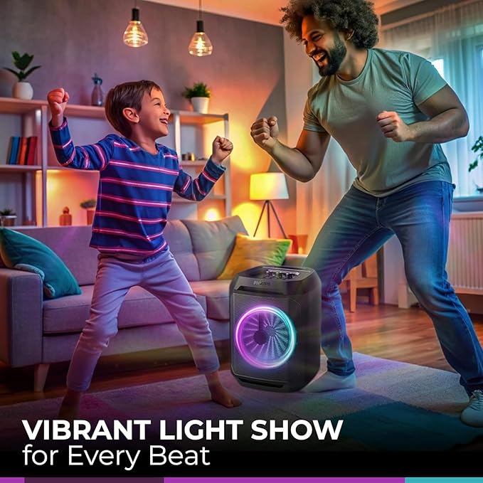 Philips Bluetooth Party Speaker, Dynamic Bass Boost, Bluetooth and Aux-in, Microphone Input, Wireless Pairing for Stereo Sound, Up to 7 Hours Battery, Built-in Carry Handle (Party Speaker 2208-4)