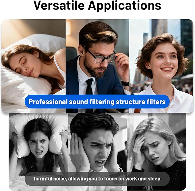 Ear Plugs for Sleeping 32dB Noise Reduction EarPlugs for Noise Cancelling & Sleep, Reusable Travel, Work, Focus & Concert, Ultra Soft with 4 Pairs of Ear Tips & a Portable Case (Black, One Size)