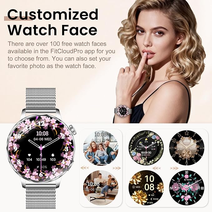Smart Watches for Women, 1.27'' Smartwatch (Answer/Make Calls) Compatible with iPhone/Android Phones, IP68 Waterproof Fitness Tracker Watch with Sleep Monitor,100+ Sports Modes (Silver)